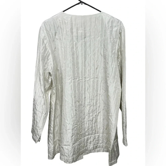 Eileen Fisher Silk Habutai Quilted Round Neck Jacket in Bone Color NWT Size XL - Picture 9 of 12